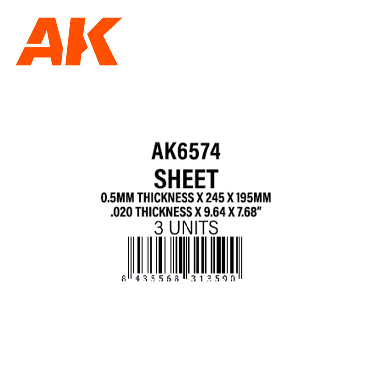 AK Interactive AK Interactive: Styrene Sheet - 0.5mm - 245 x 195mm (3 Units)