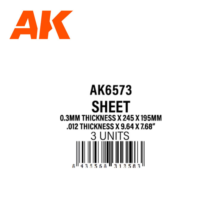 AK Interactive AK Interactive: Styrene Sheet - 0.3mm - 245 x 195mm (3 Units)