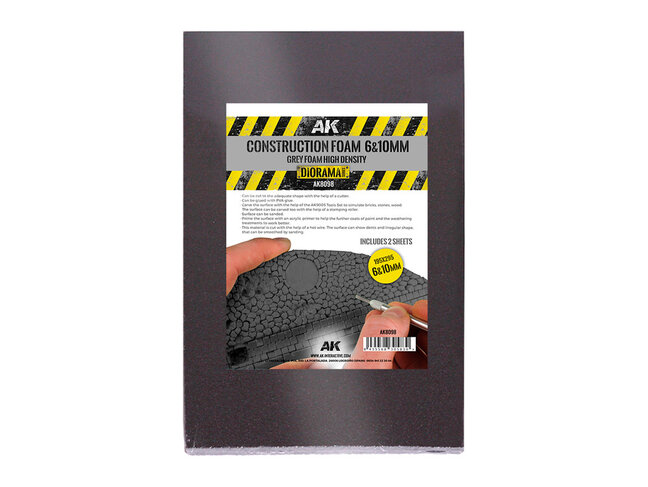 AK Interactive Construction Foam - 6mm & 10mm - Black - High Density - 195 x 295mm (2 Units)