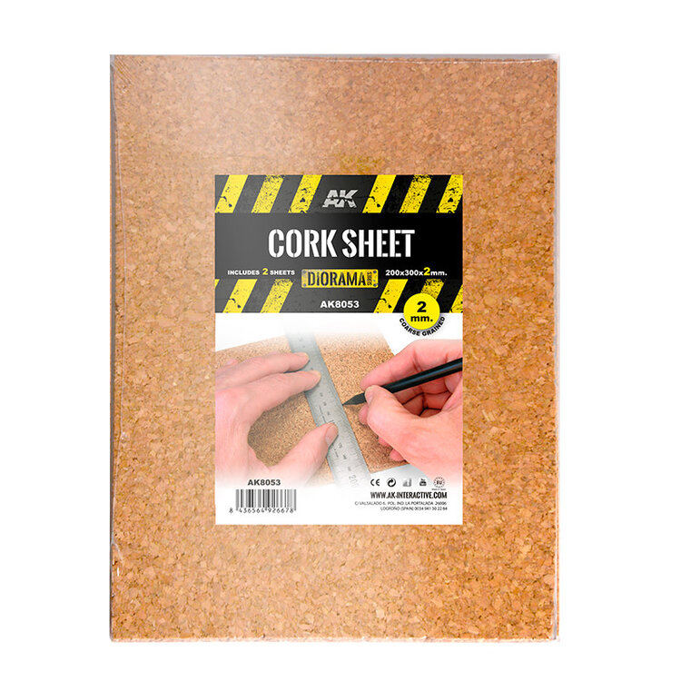 AK Interactive AK Interactive: Cork Sheet - Coarse Grained - 2mm - 200 x 300mm (2 Units)