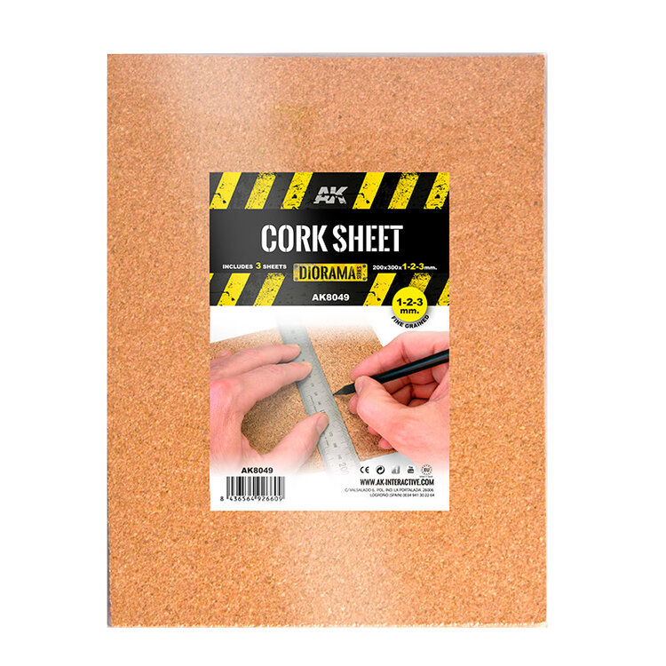 AK Interactive AK Interactive: Cork Sheet - Fine Grained - 1mm, 2mm, 3mm - Set - 200 x 300mm (3 Units)