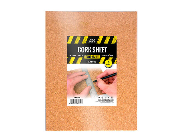 AK Interactive Cork Sheet - Fine Grained - 3mm - 200 x 300mm (2 Units)