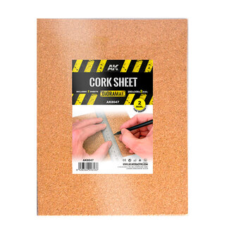 AK Interactive Cork Sheet - Fine Grained - 2mm - 200 x 300mm (2 Units)