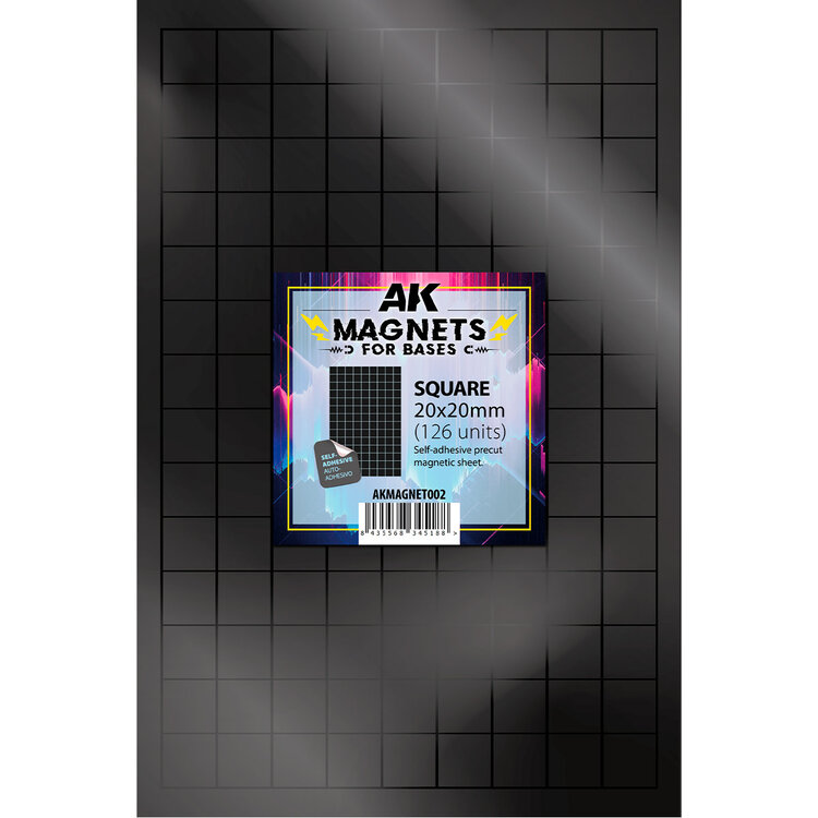AK Interactive AK Interactive - Wargame: Magnetic Sheet for Bases - Square 20x20mm (126 Bases)