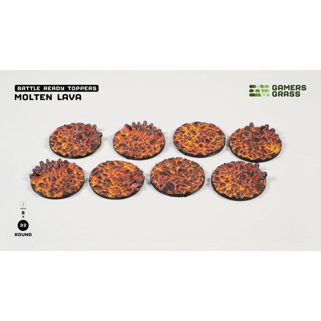Gamers Grass Gamers Grass: Molten Lava - Round 32mm (8) - Battle Ready Topper