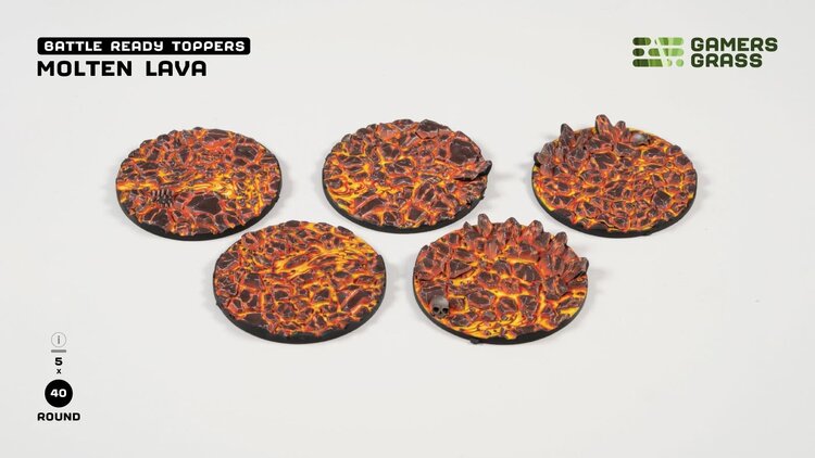 Gamers Grass Gamers Grass: Molten Lava - Round 40mm (5) - Battle Ready Topper