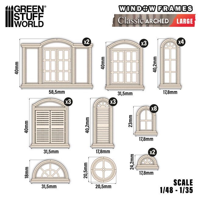 Green Stuff World Green Stuff World: Miniature Windows - Arched Classic - Large