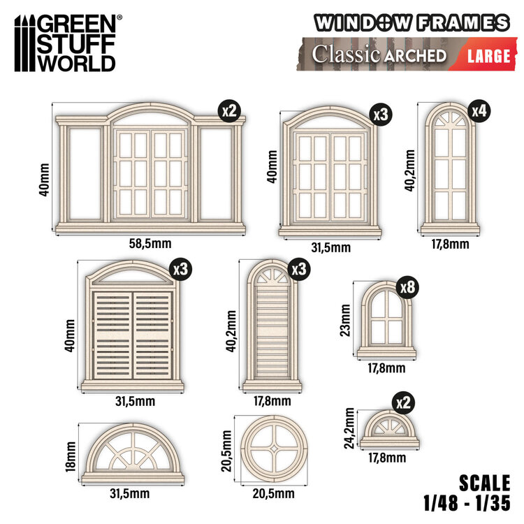 Green Stuff World Green Stuff World: Miniature Windows - Arched Classic - Large