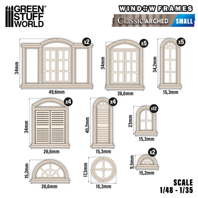 Green Stuff World Green Stuff World: Miniature Windows - Arched Classic - Small