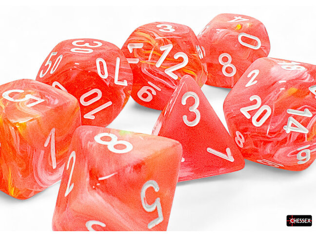 Chessex Dahlia/white - Festive Mega-Hedral 7-Die Set