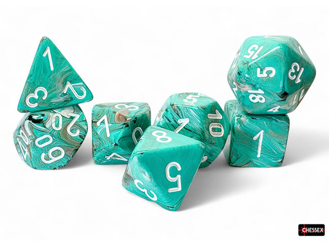 Chessex Oxi-Copper/white - Marble Mega-Hedral 7-Die Set