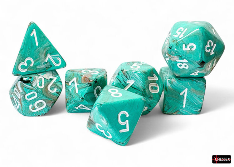 Chessex Chessex: Oxi-Copper/white - Marble Mega-Hedral 7-Die Set