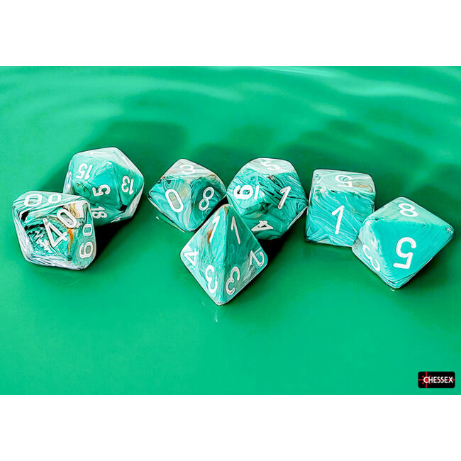 Chessex Chessex: Oxi-Copper/white - Marble Mega-Hedral 7-Die Set
