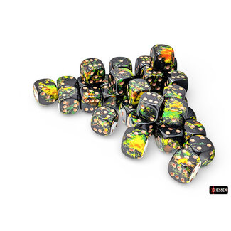 Chessex Deep Forest/gold - 36 Brush - 12mm D6 Dice Block