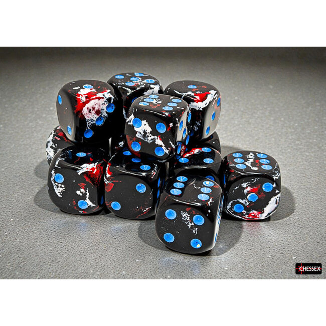 Chessex Dark Side/blue - 12 Brush - 16mm D6 Dice Block