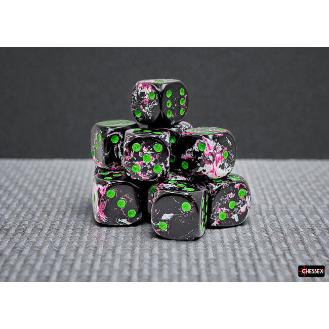 Chessex Paintball/green - 12 Brush - 16mm D6 Dice Block
