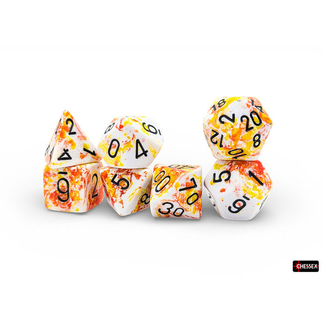 Chessex Sunrise/black - Brush - Polyhedral 7-Die Set