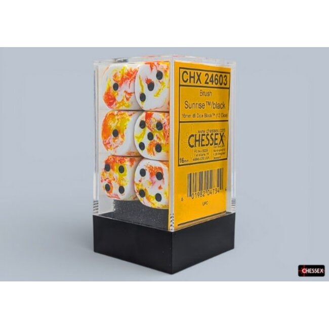 Chessex Sunrise/black - 12 Brush - 16mm D6 Dice Block