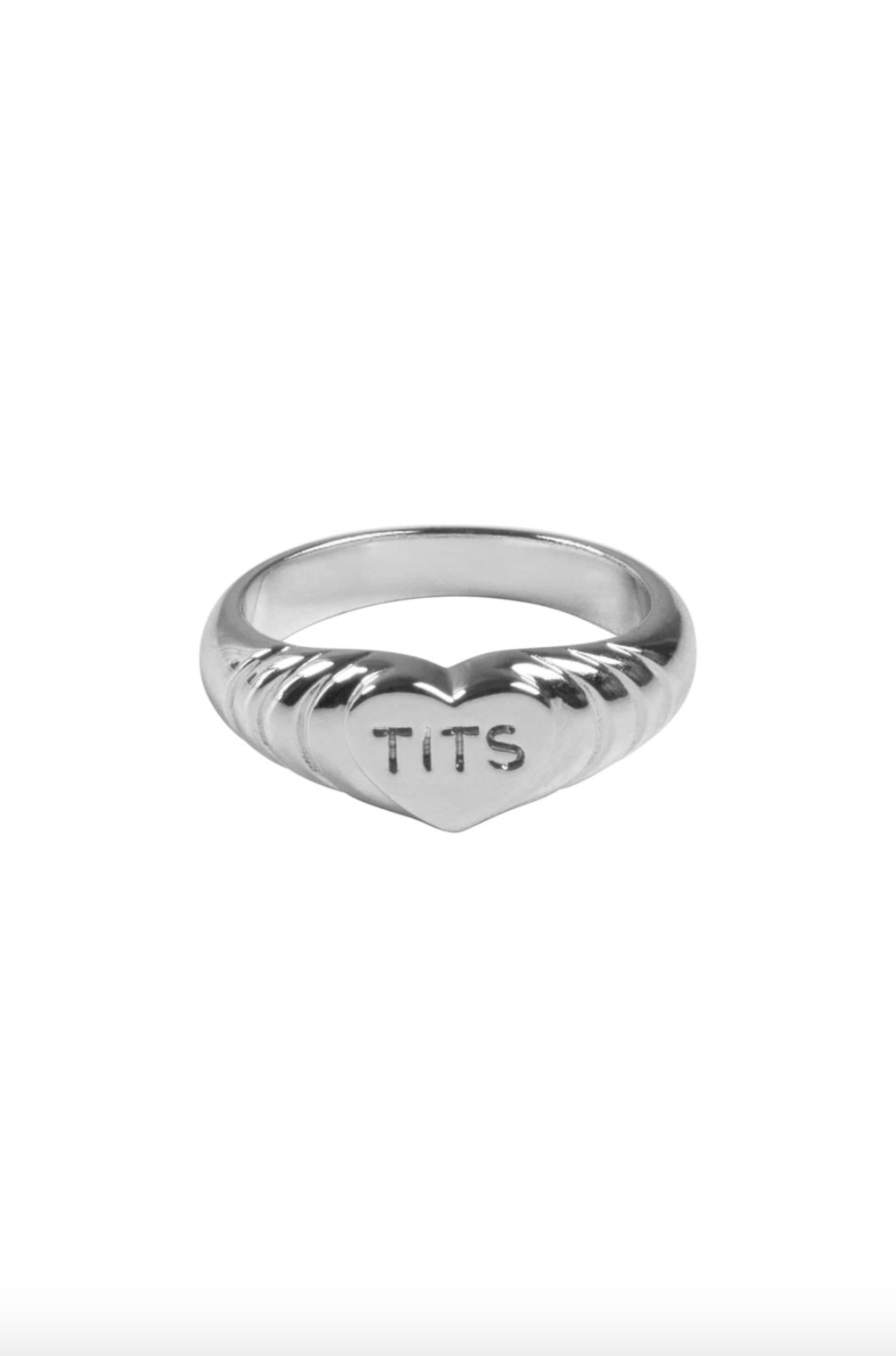 T.I.T.S. TITS PINKY HEART RING - SILVER
