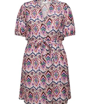 CARMENLIE 2/4 PUFF V-NECK DRESS WVN Cloud Dancer SUMMER AZTEC