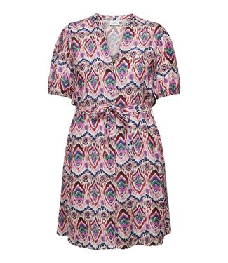 CARMENLIE 2/4 PUFF V-NECK DRESS WVN Cloud Dancer SUMMER AZTEC