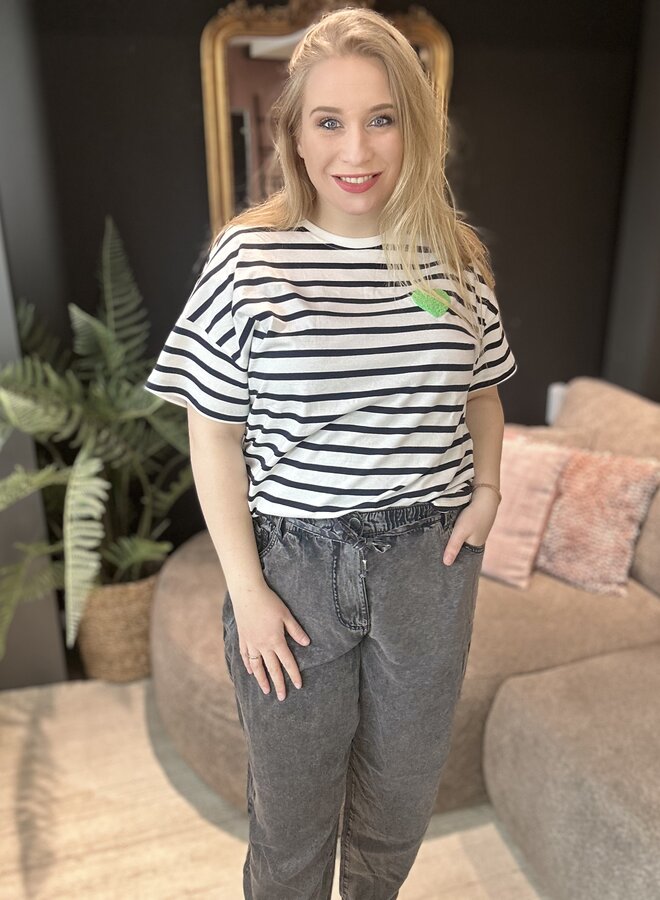 CARNELLIE S/S STRIPE HEART TOP JRS Cloud Dancer Stripes/NIght sky