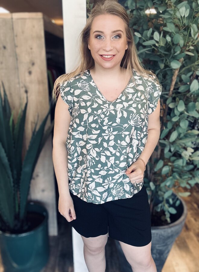 VMCVERA C/S V-NECK TOP WVN CUR Laurel Wreath Mia flower