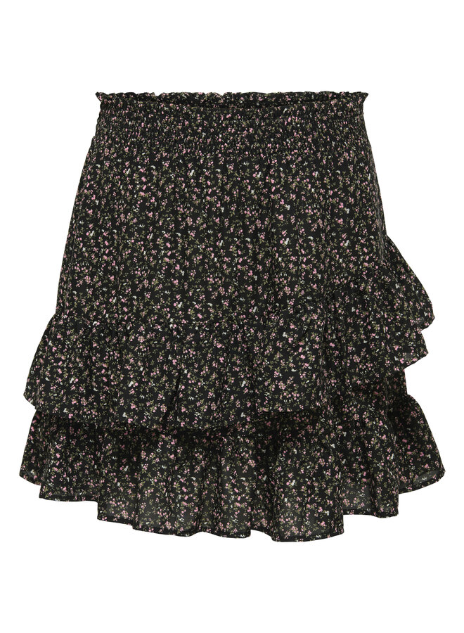 CARGOLITA SHORT FRILL SKIRT Black Flower