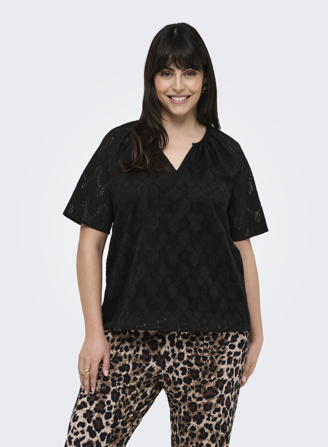 CARCLEANOR SS V-NECK TOP WVN Black