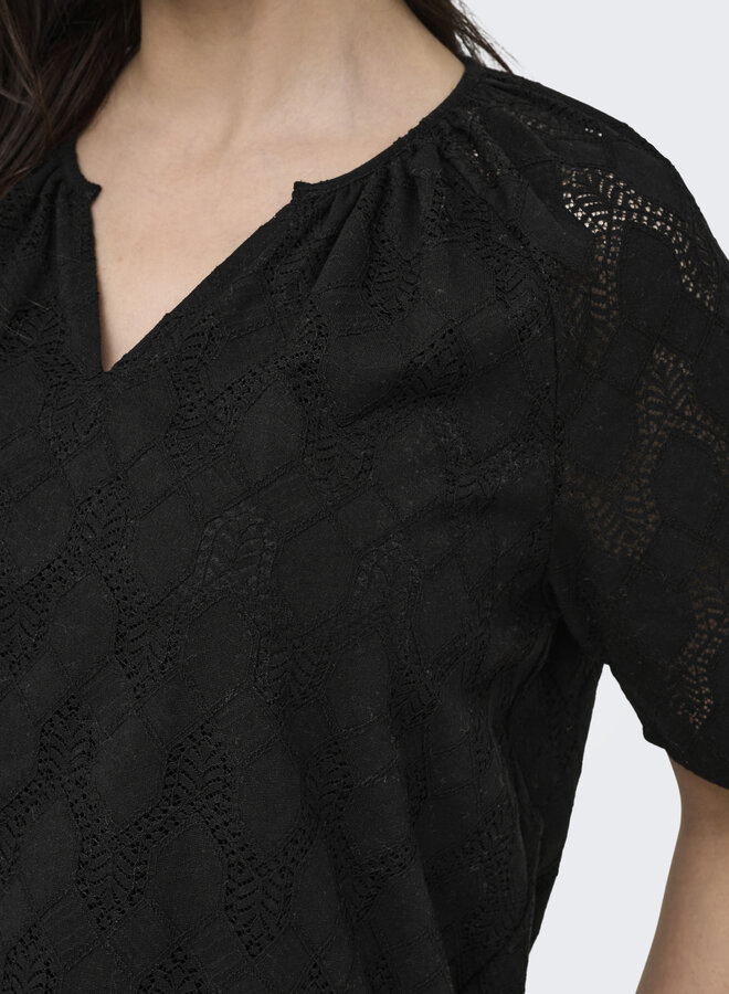 CARCLEANOR SS V-NECK TOP WVN Black