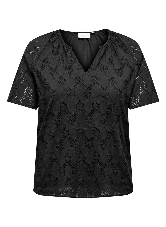 CARCLEANOR SS V-NECK TOP WVN Black