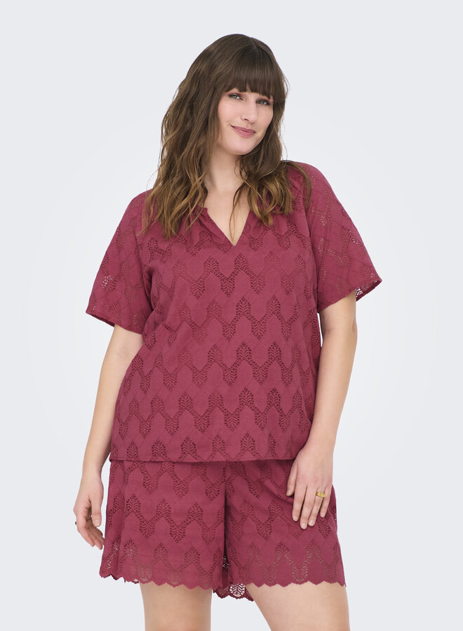 CARCLEANOR SS V-NECK TOP WVN Earth Red