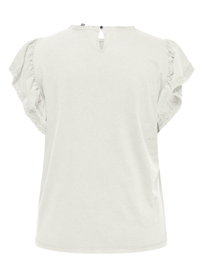 CARORISA S/S FRILL LACE O-NECK TEE JRS Cloud Dancer