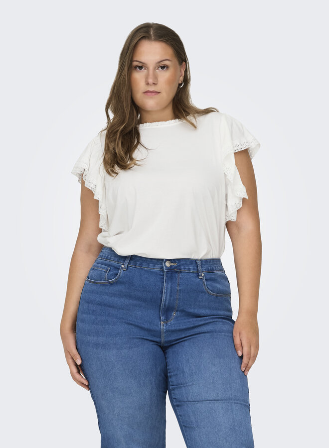 CARORISA S/S FRILL LACE O-NECK TEE JRS Cloud Dancer