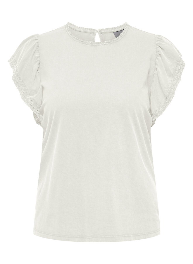 CARORISA S/S FRILL LACE O-NECK TEE JRS Cloud Dancer
