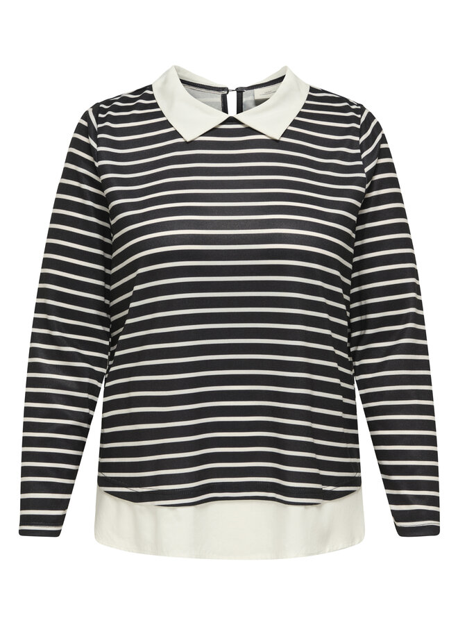 CARALBA LS MIX TOP JRS Black Black/White + Woven White