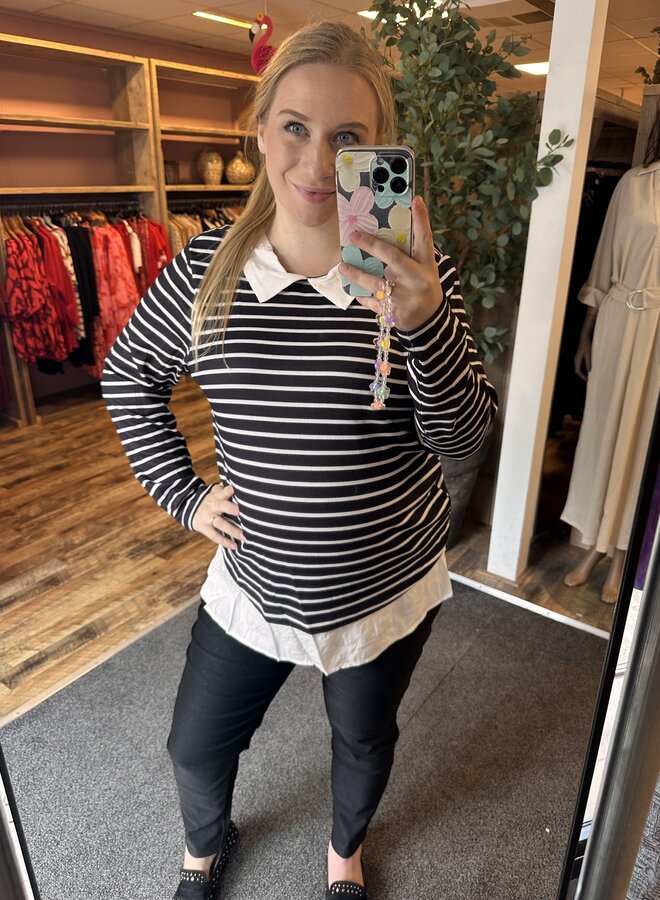 CARALBA LS MIX TOP JRS Black Black/White + Woven White