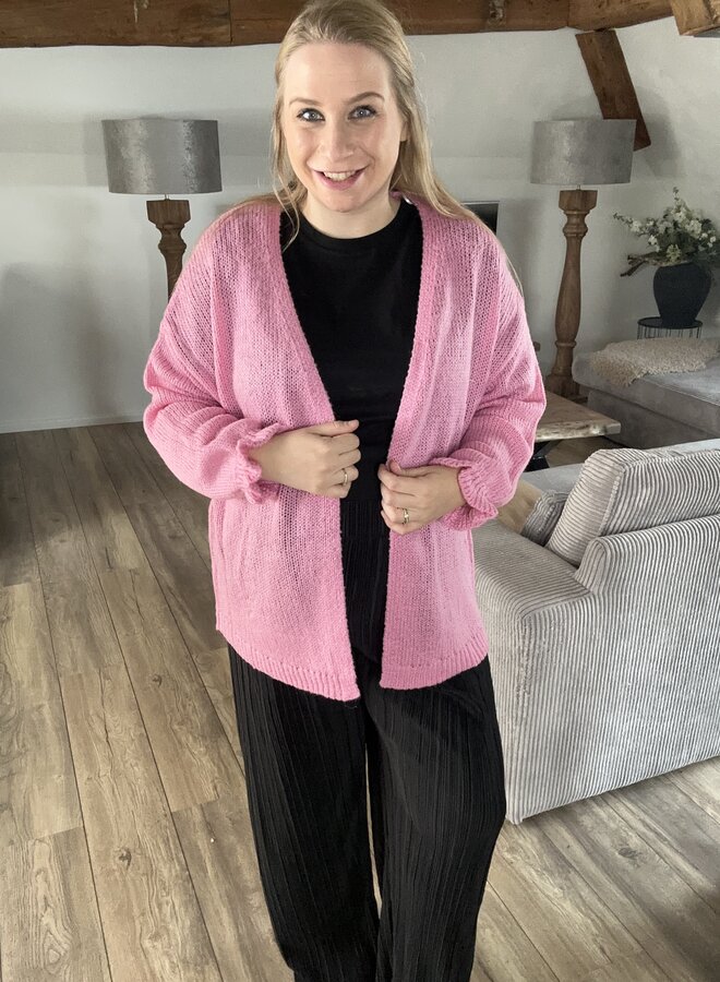 PCALLIE LS V-NECK KNIT CARDIGAN D2D QX Fuchsia Pink
