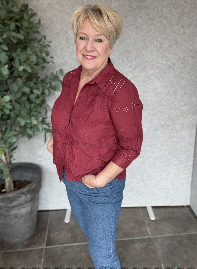 CARSURI LIFE 7/8 V-NECK EMB SHIRT  WVN Ruby Wine