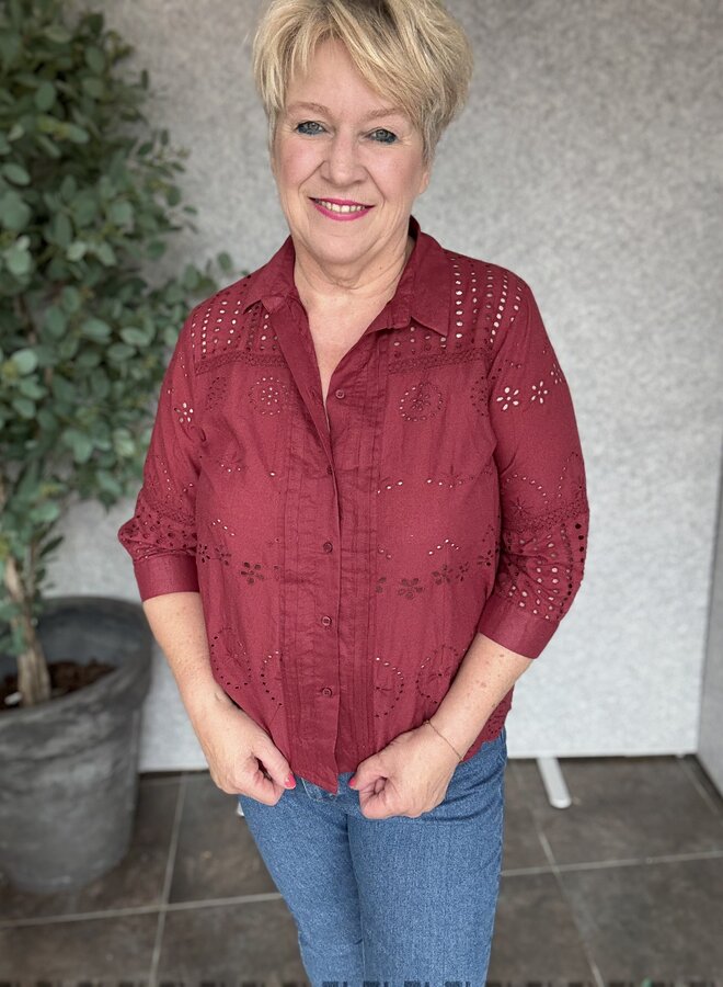 CARSURI LIFE 7/8 V-NECK EMB SHIRT  WVN Ruby Wine