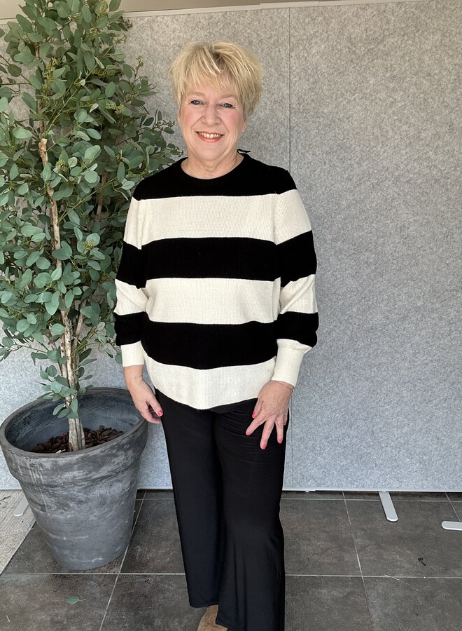 CARNEW DARIA L/S STRIPE PULLOVER KNT Black/White Cap