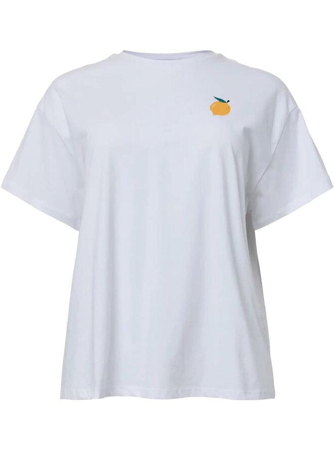 PCALFI FASTTRACK SS OVERSIZE TEE QX Bright White/Small Lemon