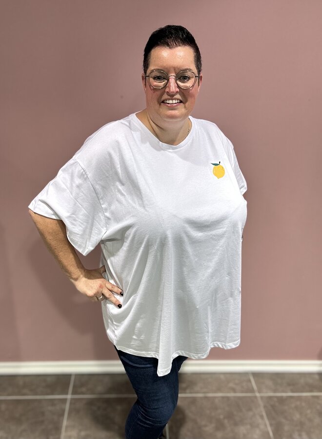 PCALFI FASTTRACK SS OVERSIZE TEE QX Bright White/Small Lemon