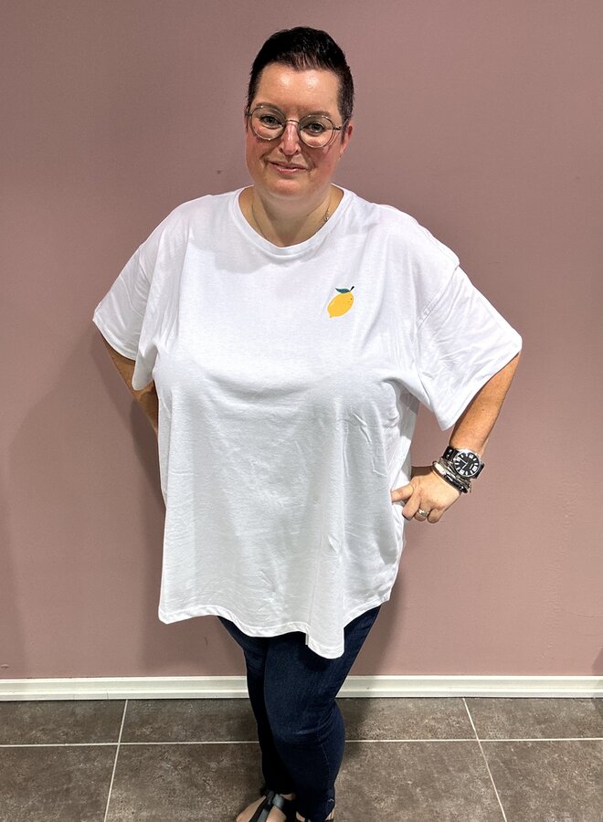 PCALFI FASTTRACK SS OVERSIZE TEE QX Bright White/Small Lemon