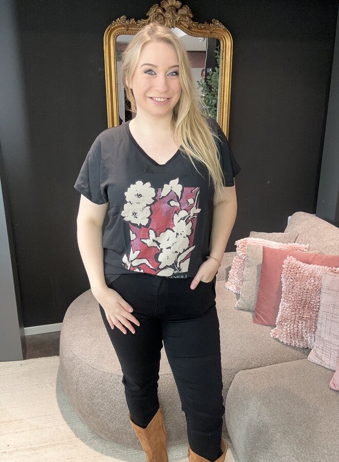 CARKETTY LIFE SS V-NECK MIX TEE JRS Black/Flower