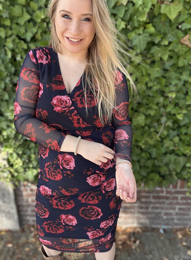 CARROSETTA LIFE L/S V-NECK ABK DRESS JRS Black/ROSE
