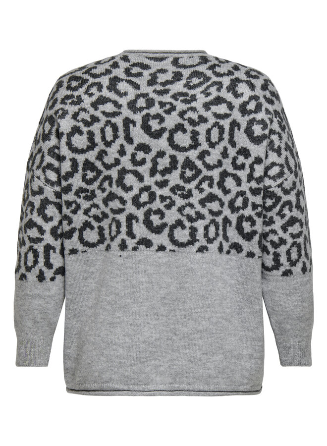 CARJADE ANIMAL L/S O-NECK KNT NOOS Light Grey Mela/Dark Grey
