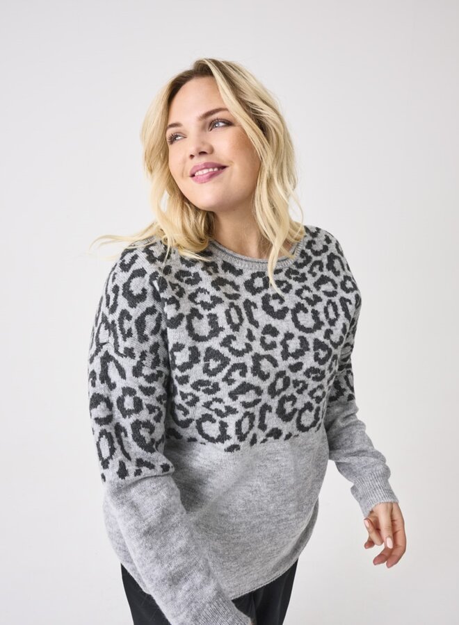 CARJADE ANIMAL L/S O-NECK KNT NOOS Light Grey Mela/Dark Grey
