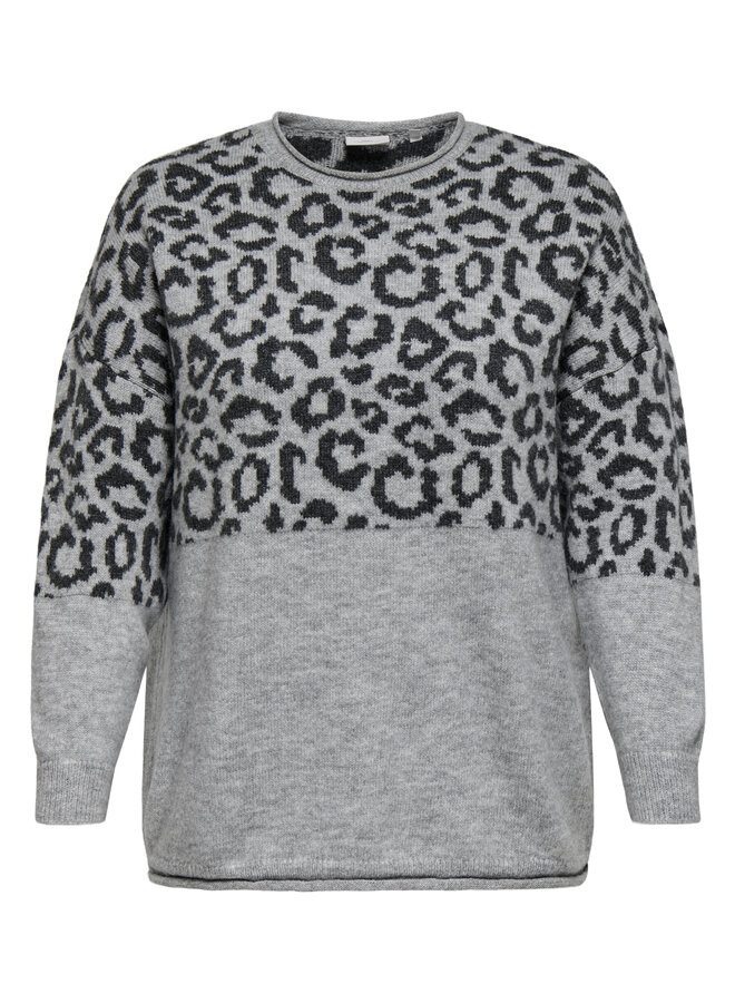 CARJADE ANIMAL L/S O-NECK KNT NOOS Light Grey Mela/Dark Grey