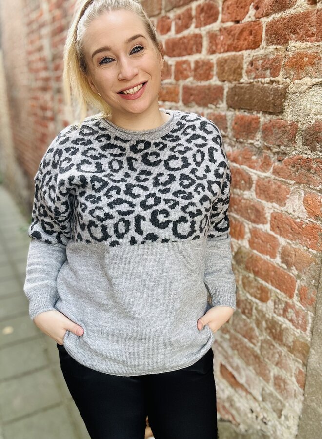 CARJADE ANIMAL L/S O-NECK KNT NOOS Light Grey Mela/Dark Grey